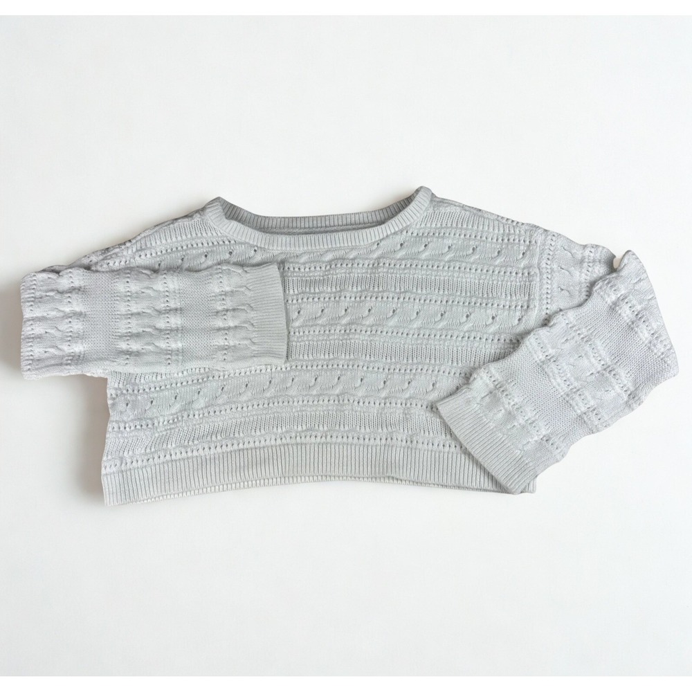 Hollister Cropped Open Knit Sweater Womens XS‎ White Long Sleeve Textured Casual